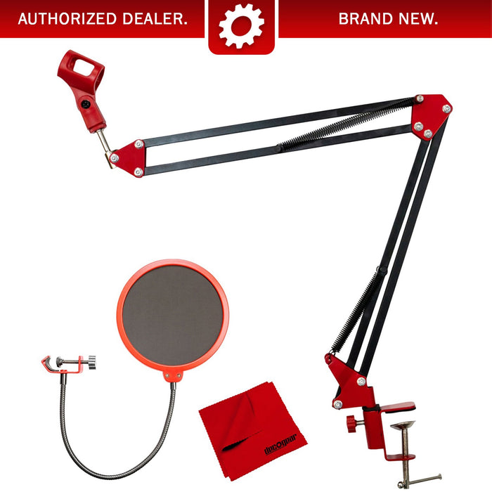 Deco Gear Microphone Suspension with Boom Scissor Arm Stand and Pop Filter Bundle