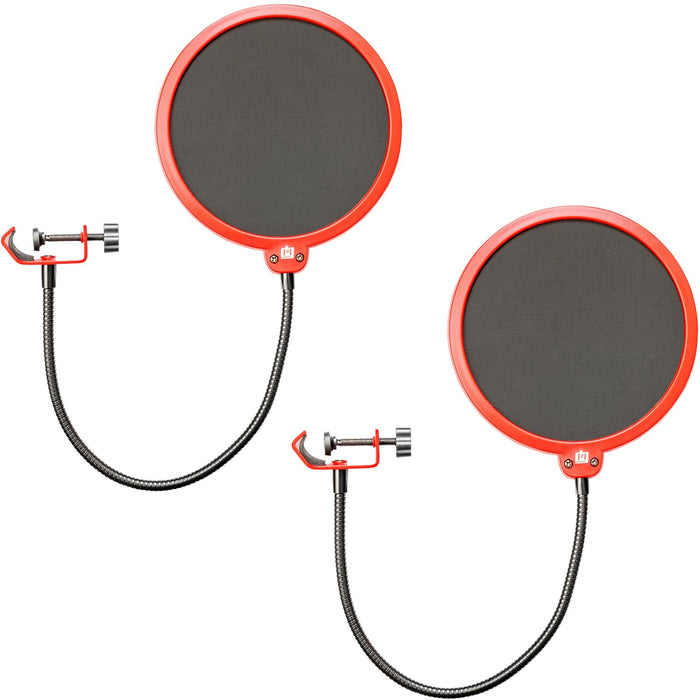 Deco Gear 2-Pack Professional Pop Filter Microphone Wind Screens with Goose Neck Black/Red