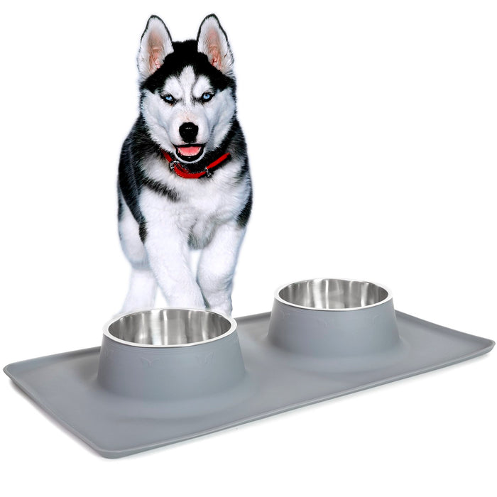 Deco Pet Plush Pet Orthopedic Bed with Dual Stainless Steel Food/Water Bowls Bundle