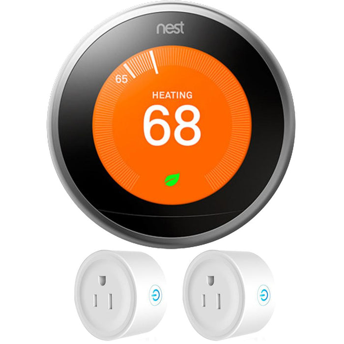 Google Nest Learning Thermostat 3rd Generation (Stainless Steel) w/ 2 Pack Wi-Fi Smart Plug