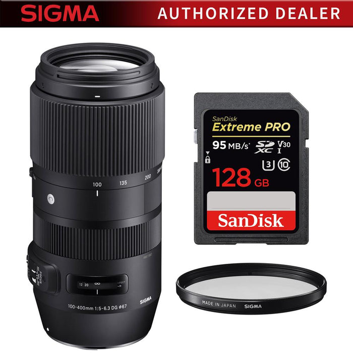 Sigma 100-400mm F5-6.3 DG OS HSM Telephoto Lens Nikon + 128GB Memory Card Bundle