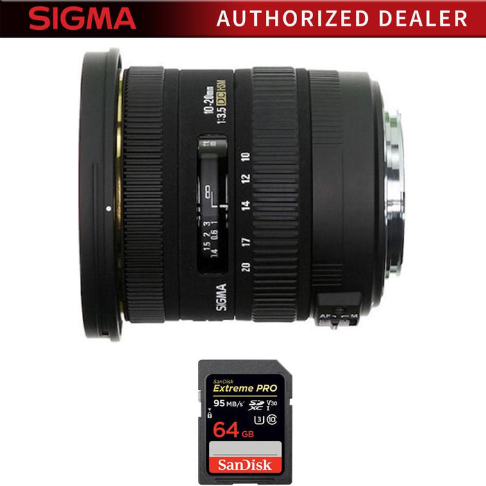 Sigma 10-20mm F3.5 EX DC HSM Lens for Canon EOS + Sandisk 64GB Memory Card