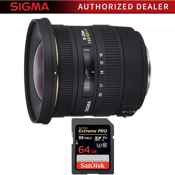 Sigma 10-20mm F3.5 EX DC HSM Lens for Nikon AF with Sandisk 64GB Memory Card