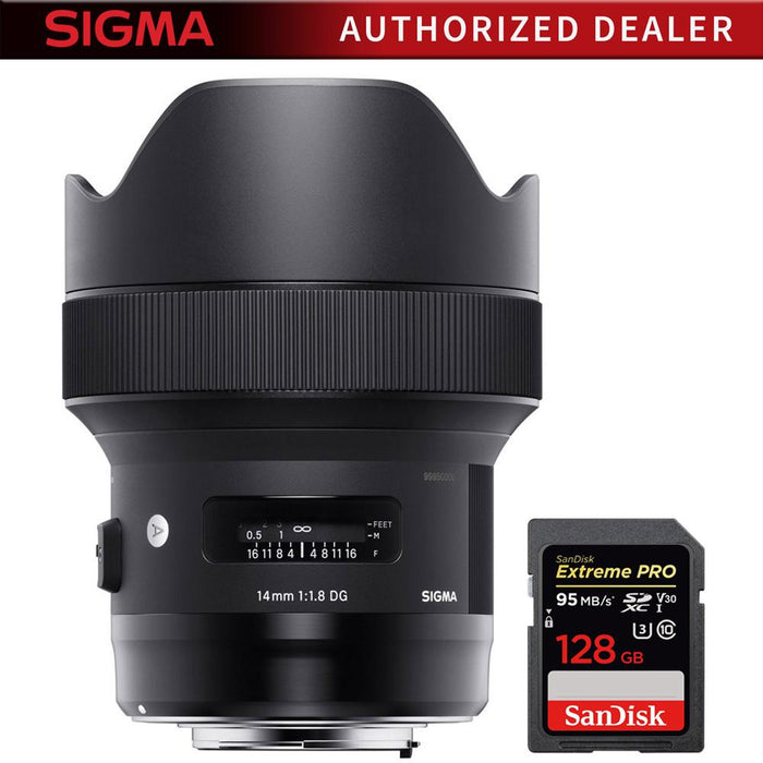 Sigma 14mm F1.8 DG HSM Art Wide Angle Lens f/ Nikon F Mount + 128GB Memory Card