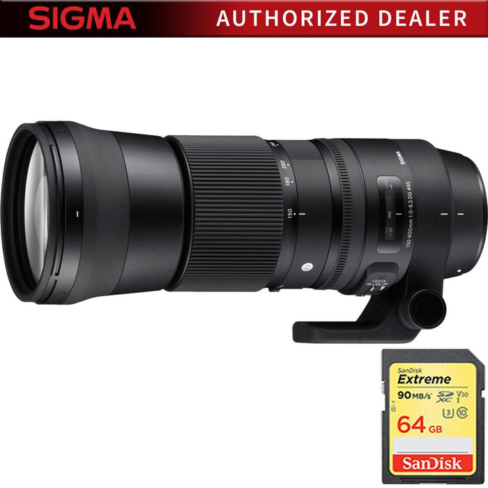 Sigma 150-600mm F5-6.3 DG OS HSM Zoom Lens for Nikon DSLR Cameras w/64GB Memory Card