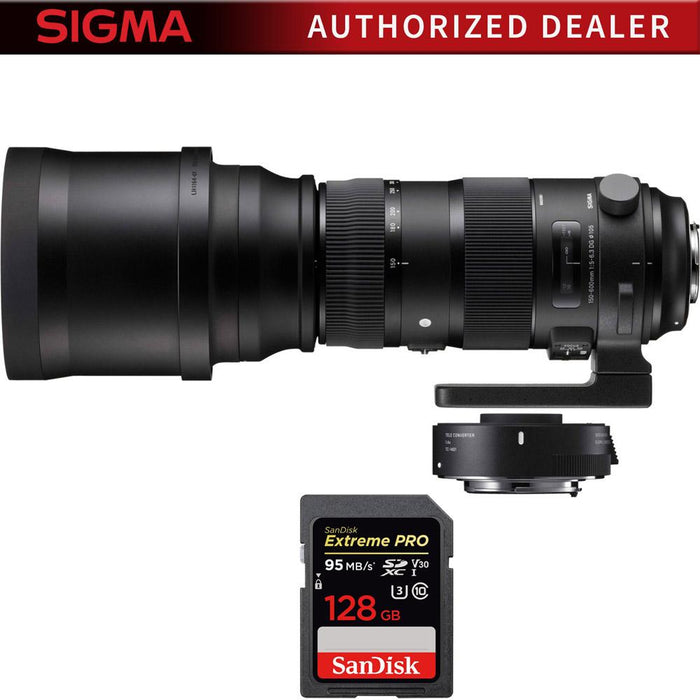 Sigma 150-600mm F5-6.3 Sports Lens & 1.4X Teleconverter Kit for Canon+128GB Card