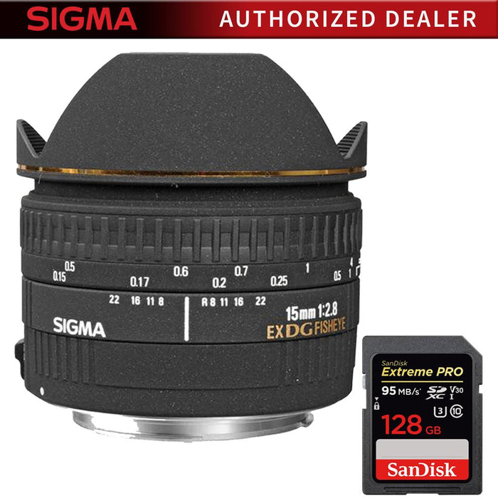Sigma 15mm F2.8 EX DG DIAGONAL Fisheye f/ Canon EOS SLR Cameras +128GB Memory Card
