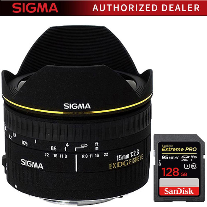 Sigma 15mm F2.8 EX DG DIAGONAL Fisheye for Nikon SLR Cameras + 128GB Memory