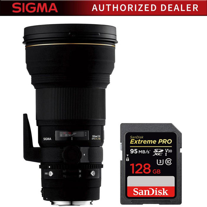 Sigma 300mm f/2.8 EX DG IF HSM APO Telephoto Lens for Canon + 128GB Memory Card