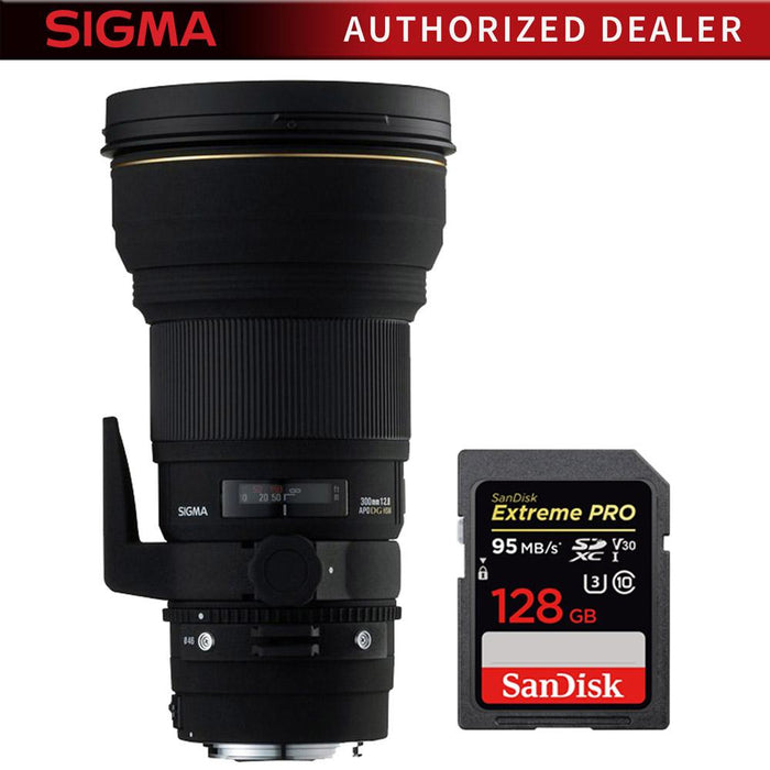 Sigma 300mm f/2.8 EX DG IF APO Telephoto Lens for Nikon with 128GB Memory Card