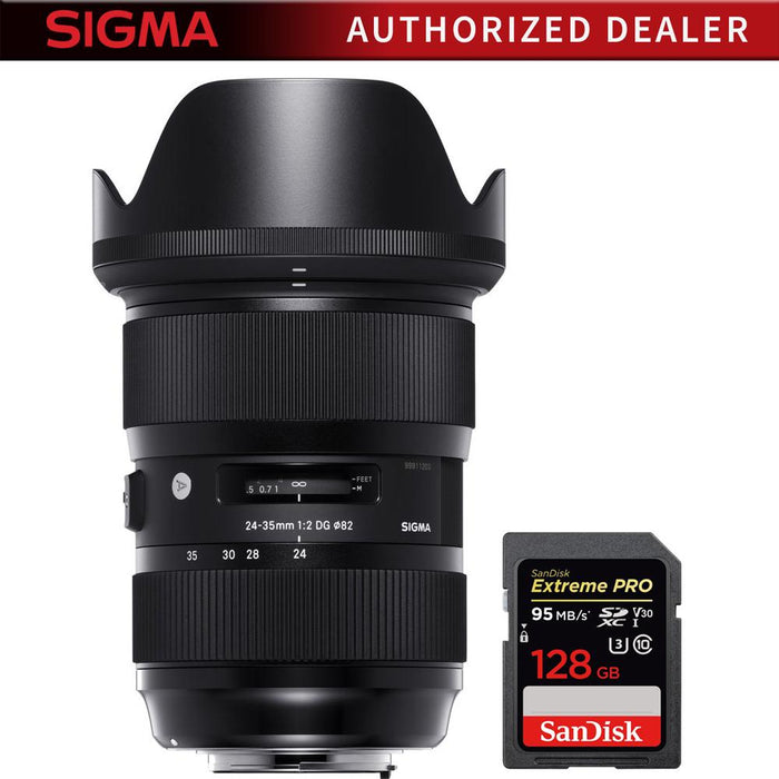 Sigma 24-35mm F2 DG HSM Standard-Zoom Lens for Nikon Cameras + SDXC 128GB Memory Card