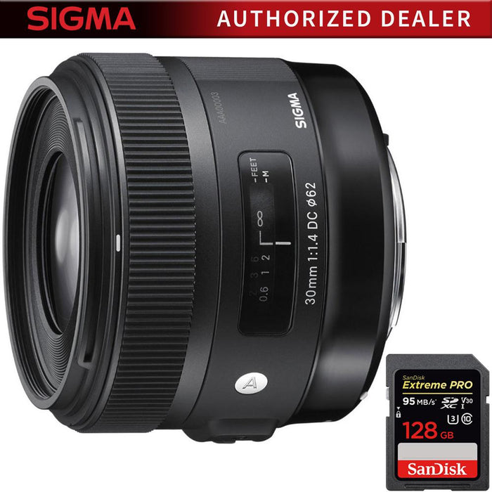 Sigma 30mm F1.4 ART DC HSM ART Lens for Canon DSLR Cameras + 128GB Memory Card