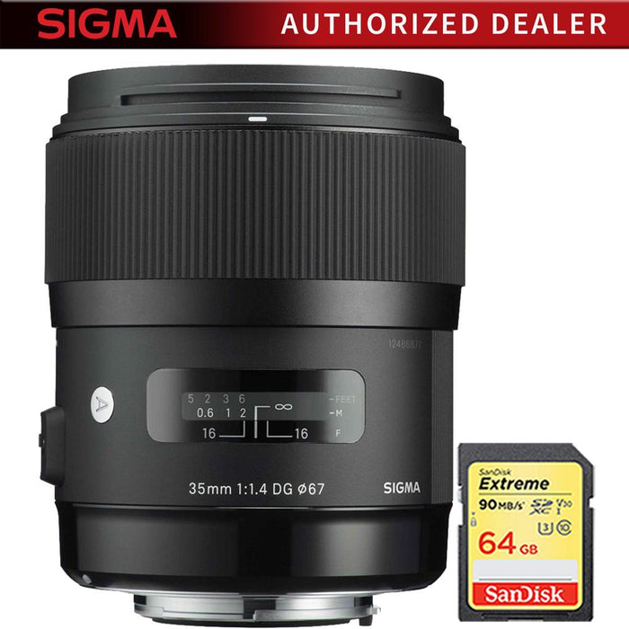 Sigma Art Wide-angle lens -AF 35mm F1.4 DG DG HSM Lens for Nikon w/ 64GB Memory Card