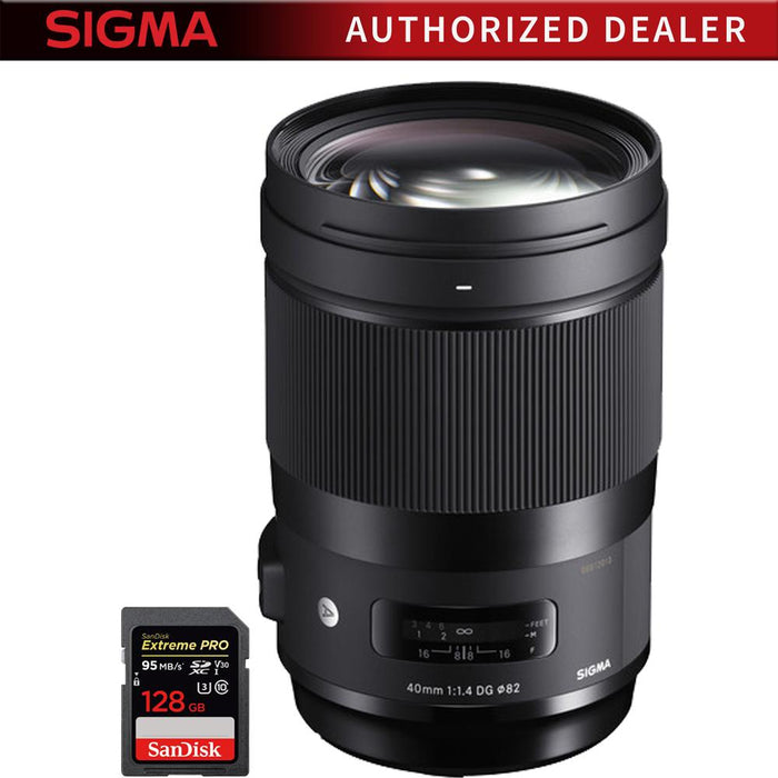 Sigma 40mm f/1.4 DG HSM Art Lens for Canon EF (332956) with 128GB Memory Card