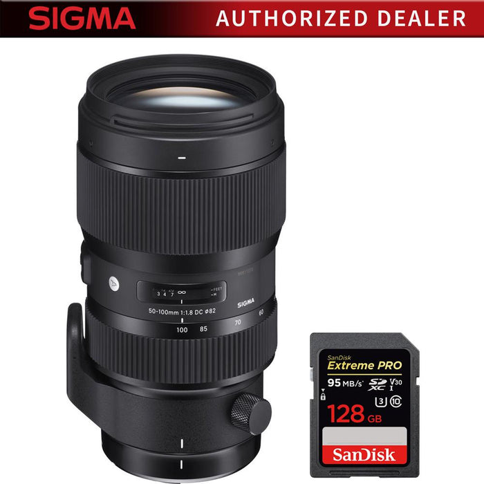 Sigma 50-100mm f/1.8 DC HSM ART Lens for Canon SLR Mount +SDXC 128GB Memory Card