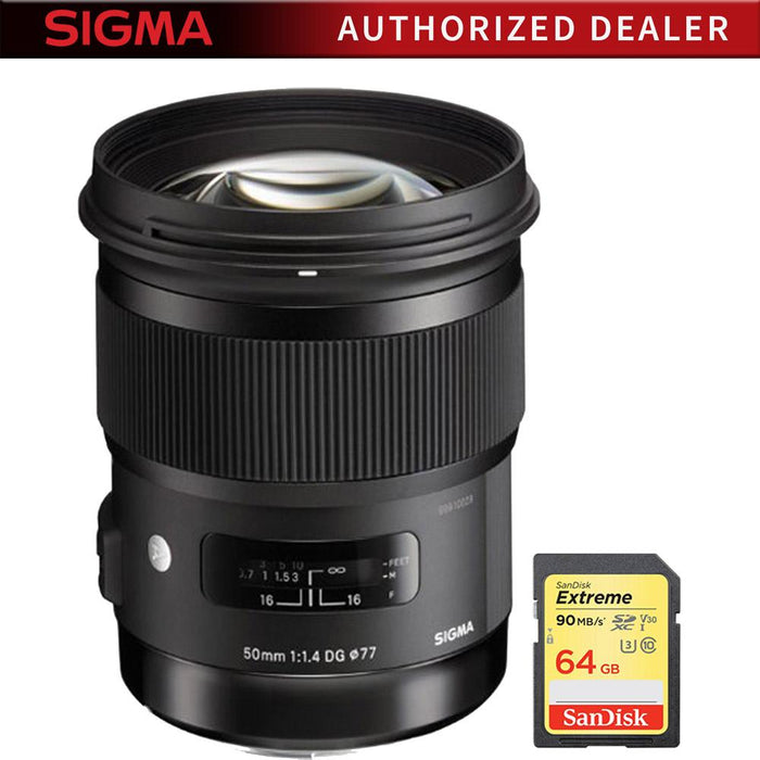 Sigma 50mm f/1.4 DG HSM Lens for Canon EF Cameras w/ 64GB Memory Card