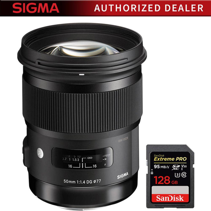 Sigma 50mm f/1.4 DG HSM ART Lens for Nikon F SLR Cameras +128GB Memory Card