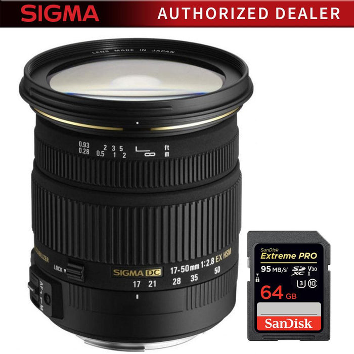 Sigma 17-50mm f/2.8 EX DC OS HSM FLD Standard Zoom Lens for Sony + 64GB Memory