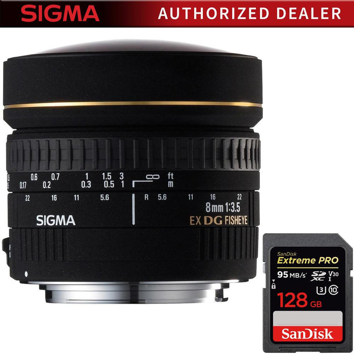 Sigma 8mm f/3.5 EX DG Circular Fisheye Lens f/Canon EOS SLR Cameras +128GB Memory Card