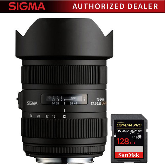 Sigma ART AF 12-24mm F4.5-5.6 II DG HSM F/NIKON SLR with 128GB Memory Card
