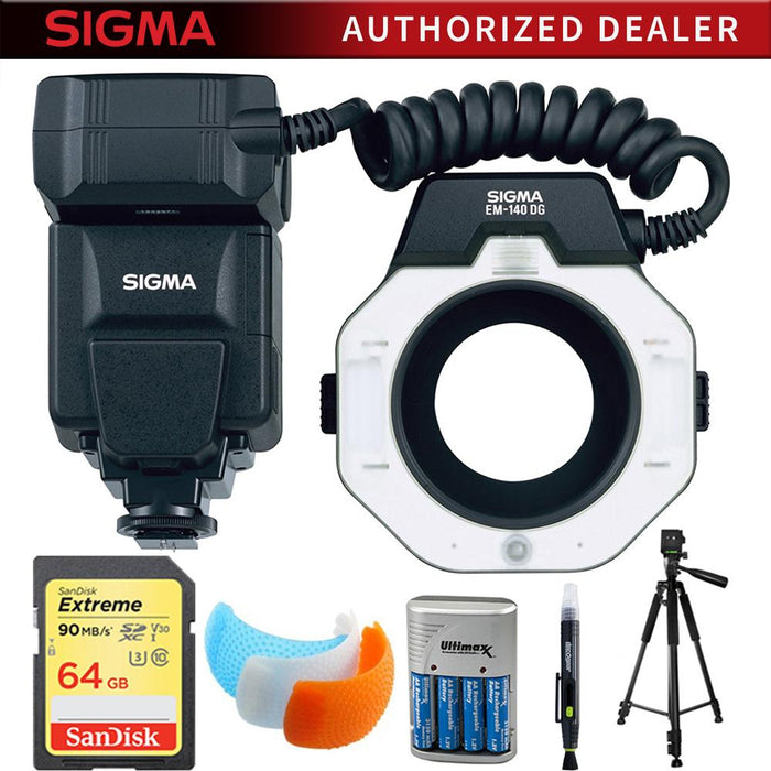Sigma EM-140 DG Macro Flash for Canon EOS DSLRs with 64GB Memory Card Bundle