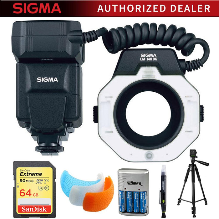 Sigma EM-140 DG Macro Flash for Nikon DSLRs with 64GB Memory Card Bundle