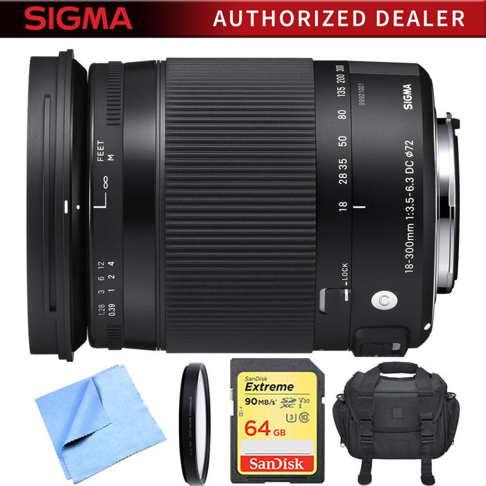 Sigma 18-300mm F3.5-6.3 DC Macro OS HSM Lens Contemporary for Canon EF Cameras Bundle