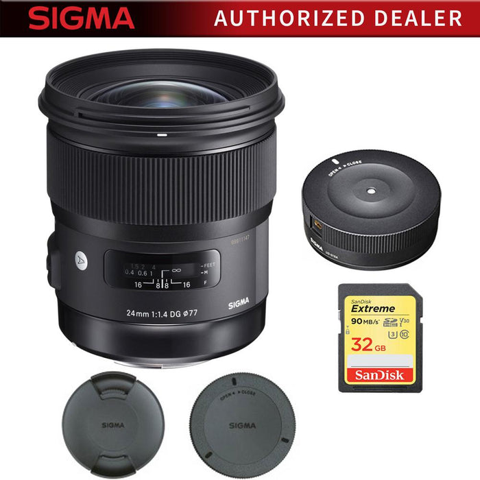 Sigma 24mm f/1.4 DG HSM Wide Angle Lens (Art) for Canon with USB Dock Bundle