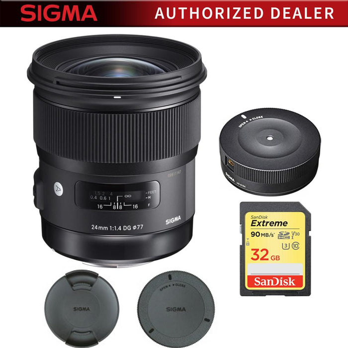 Sigma 24mm f/1.4 DG HSM Wide Angle Lens (Art) for Nikon with USB Dock Bundle