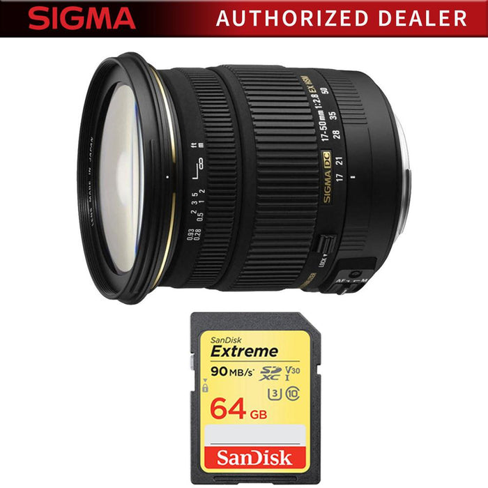 Sigma 17-50mm f/2.8 EX DC OS HSM FLD Zoom Lens and 64GB Card Bundle