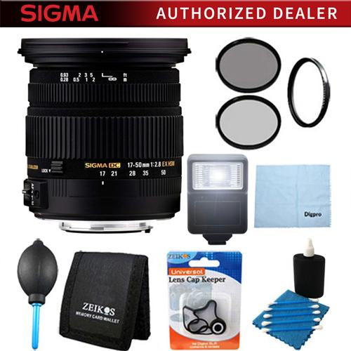 Sigma 17-50mm f/2.8 EX DC OS HSM FLD Standard Zoom Lens Canon EOS DSLR Flash Kit