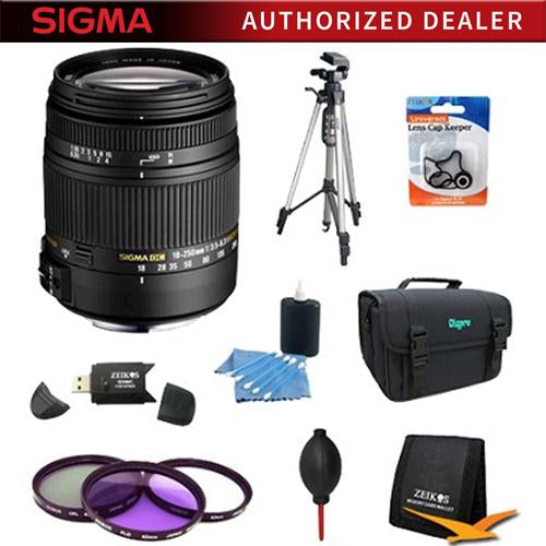 Sigma 18-250mm F3.5-6.3 DC OS HSM Lens for Nikon AF w/ 62mm Filter Lens Kit Bundle