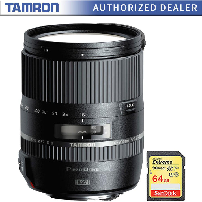 Tamron 16-300mm f/3.5-6.3 Di II VC PZD MACRO Lens for Nikon Cameras w/ 64GB Memory Card