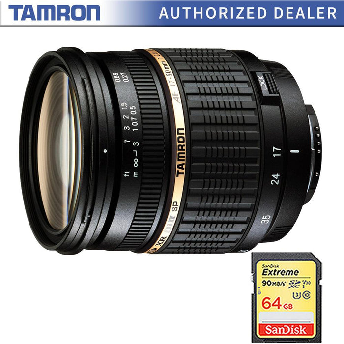 Tamron 17-50mm f/2.8 XR Di-II LD SP AF Zoom Lens for Canon EOS w/ 64GB Memory Card
