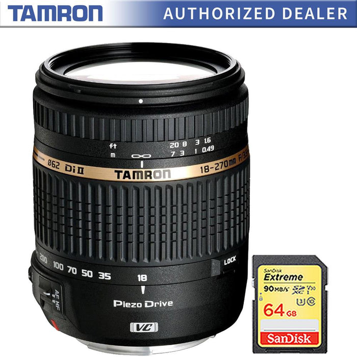Tamron 18-270mm f/3.5-6.3 Di II VC PZD IF Lens for Nikon 6 yr Wrnty w/ 64GB Memory Card