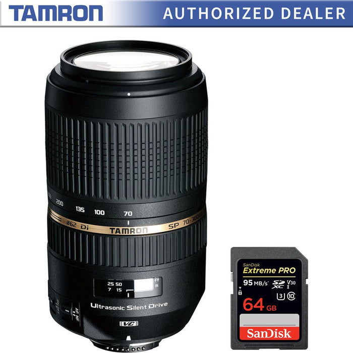 Tamron SP AF70-300mm Di VC USD For Nikon AF + SDXC 64GB UHS-1 Memory Card