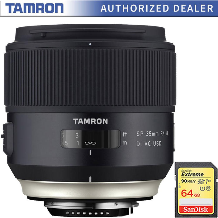 Tamron SP 35mm f/1.8 Di VC USD Lens f/ Canon EOS Mount (AFF012C-700) w/ 64GB Memory Car
