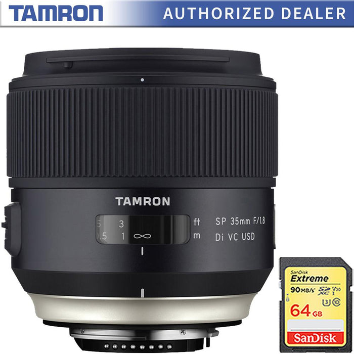 Tamron SP 35mm f/1.8 Di VC USD Lens for Nikon Mount (AFF012N-700) w/ 64GB Memory Card