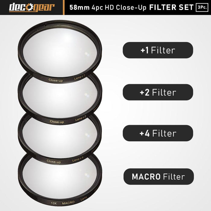 Deco Gear 58mm 4pc HD Macro Close-Up Lens Filter Set +1 +2 +4 +10 with Protective Wallet