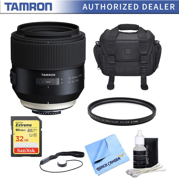 Tamron SP 85mm f1.8 Di VC USD Lens for Sony A-Mount with 32GB Bundle