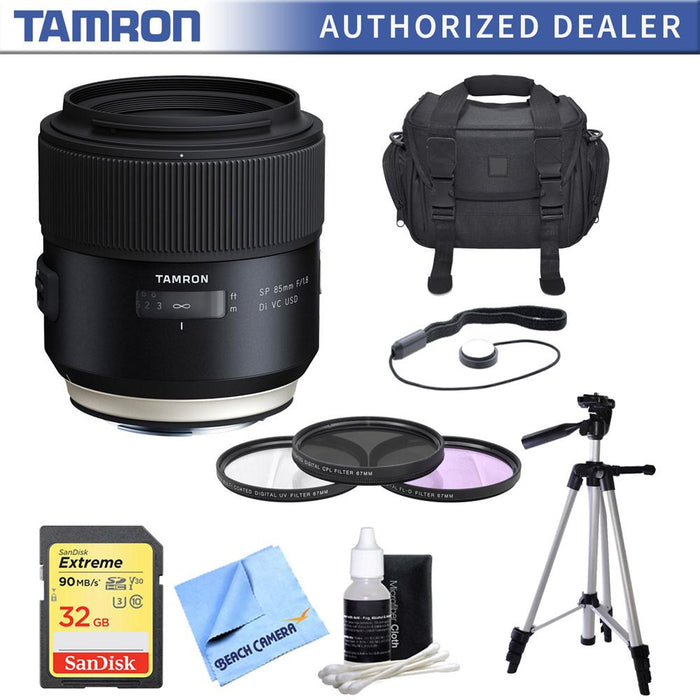 Tamron SP 85mm f1.8 Di VC USD Lens for Canon Full-Frame EF Mount Cameras w/ Bundle
