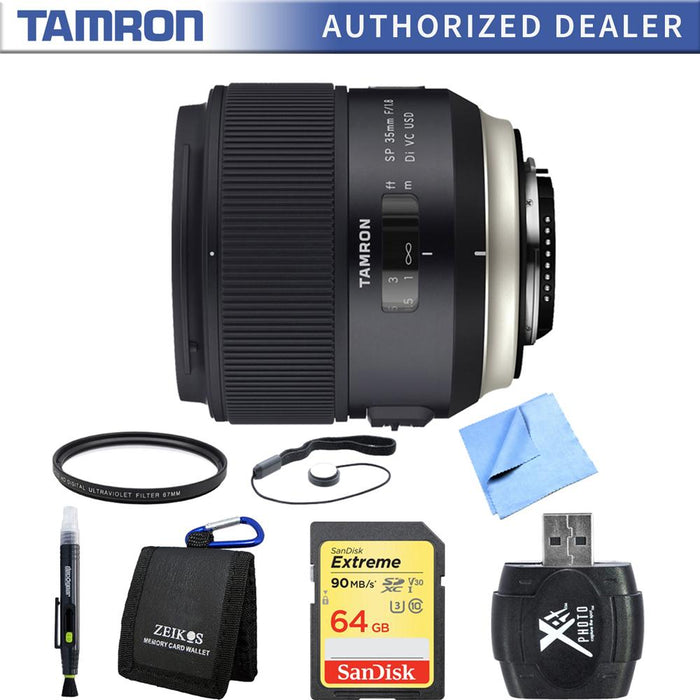 Tamron SP 35mm f/1.8 Di VC USD Lens for Canon EOS Mount 64GB SDXC Card Bundle