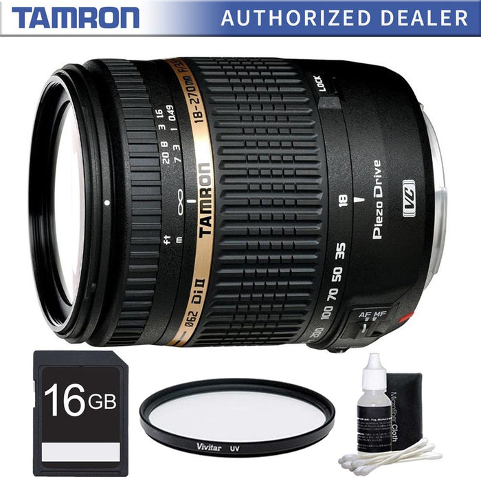 Tamron 18-270mm f/3.5-6.3 Di II VC PZD Aspherical Canon Lens 16 GB Bundle