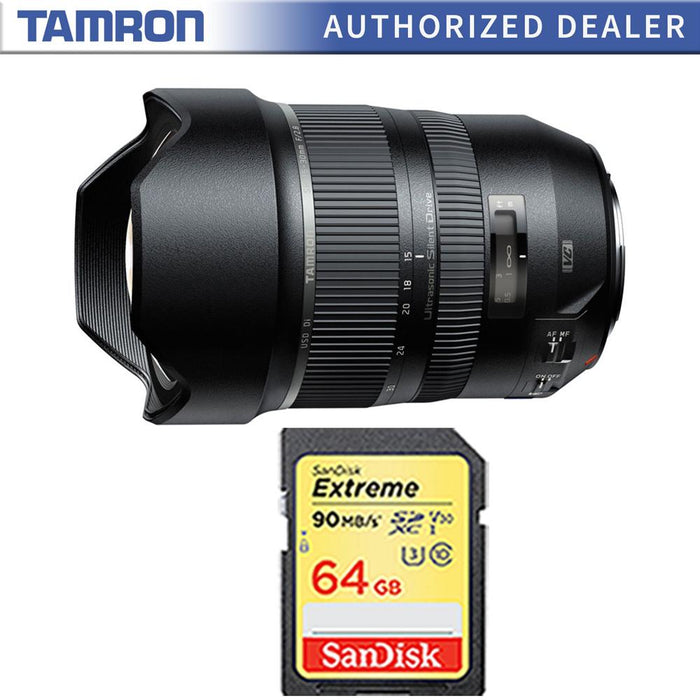 Tamron A012 SP 15-30mm F/2.8 Ultra-Wide Angle Di VC USD Lens and 64GB Card Bundle