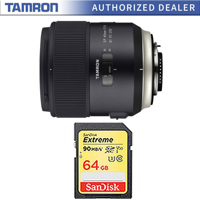 Tamron SP 45mm f/1.8 Di VC USD Lens and 64GB Card Bundle