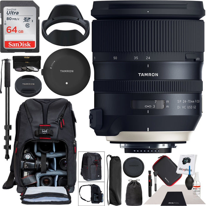 Tamron SP 24-70mm f/2.8 Di VC USD G2 Lens Nikon F Mount TAP-in Console Backpack Bundle