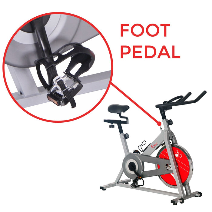 Sunny Health and Fitness Chain Drive Indoor Cycling Bike - Silver- (SF-B1001S)