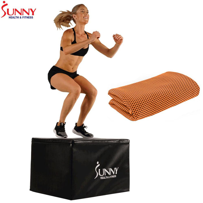 Sunny Health and Fitness 3 In 1 Weighted Foam Pro-PLYO Box + Cooling Towel