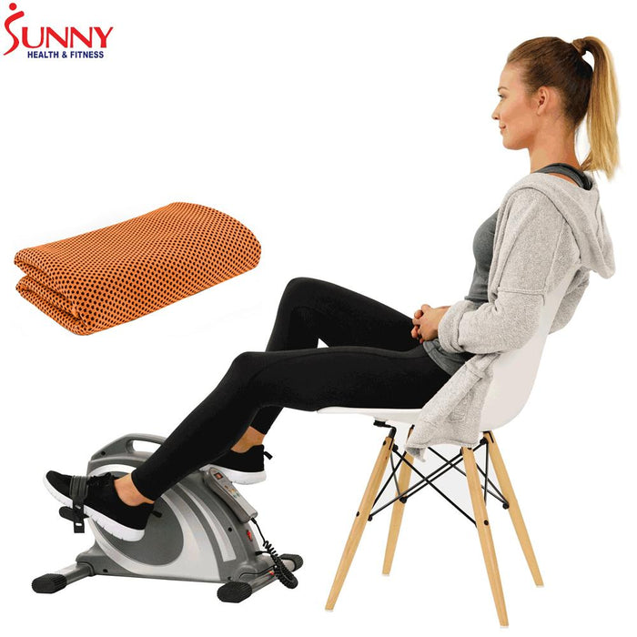 Sunny Health and Fitness ELECTRIC MOTOR ASSISTED INDOOR CYCLE 90 + Cooling Towel