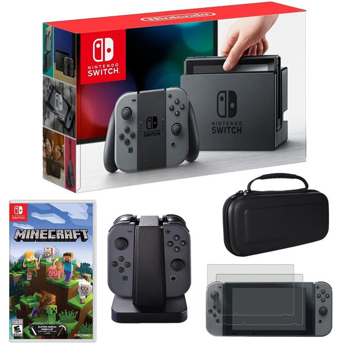 Nintendo Switch 32GB Console with Gray Joy Con & Minecraft for Switch + Charging Dock Kit